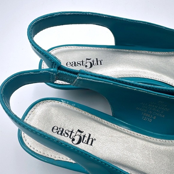 Vintage East 5th Teal Slingback Peep Toe Wedge Floral Bow Heels Women's Size 8M - Picture 6 of 7